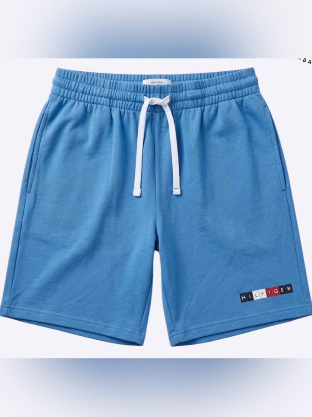 Tommy Hilfiger Light Blue Drawstring Shorts Men Medium Color Block Logo Relaxed